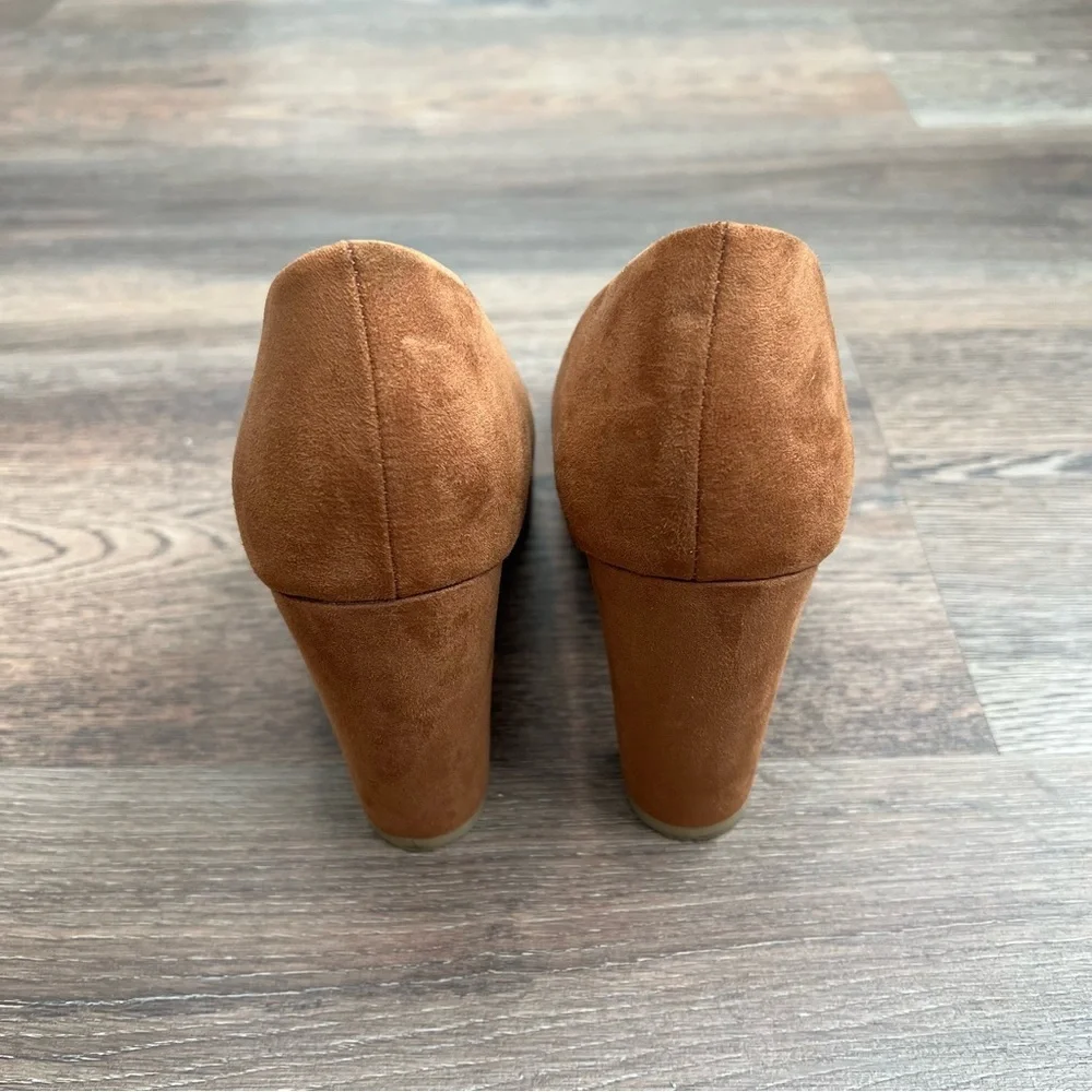 Fioni faux suede block heel pumps cognac brown size 7.5 office workwear - Picture 6 of 6